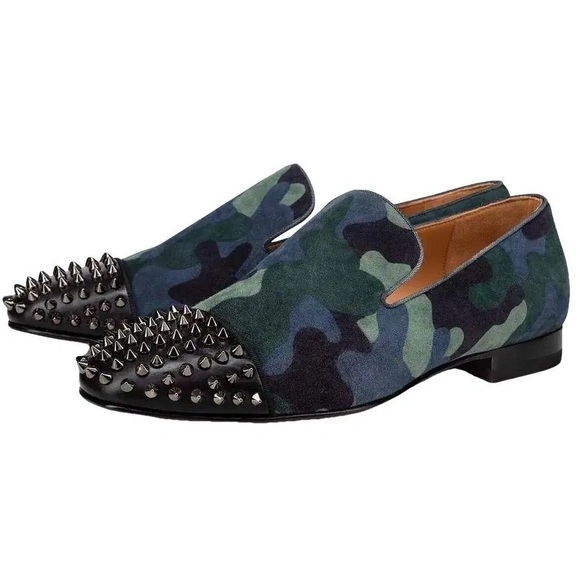Christian Louboutin NEW Loafers Size 41 8.5 Spooky Flat In Green / Blue Camo 🔥🔥🔥